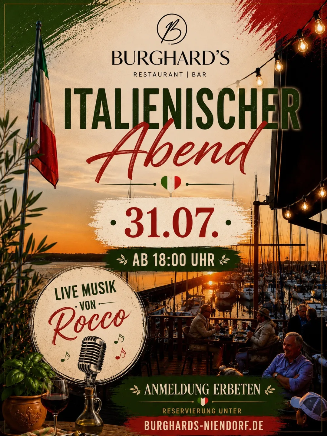 🇮🇹 Ein Abend wie in Italien – nur direkt am Niendorfer Hafen. 🌅

Laue Sommerluft, ein gutes Glas 